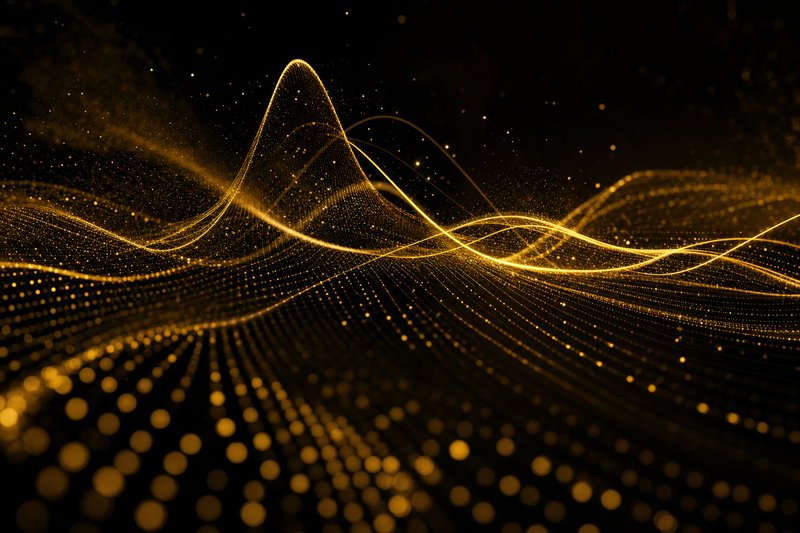 Abstract glowing data streams forming probability curves on a dark screen — the algorithm behind virtual dog racing